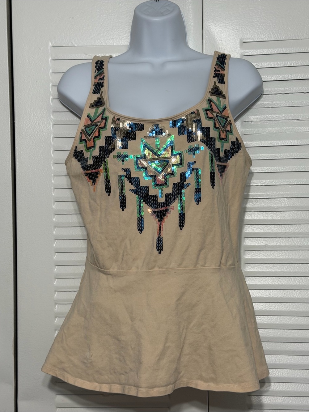 Express Cream Tank Top with Black Logo Tag